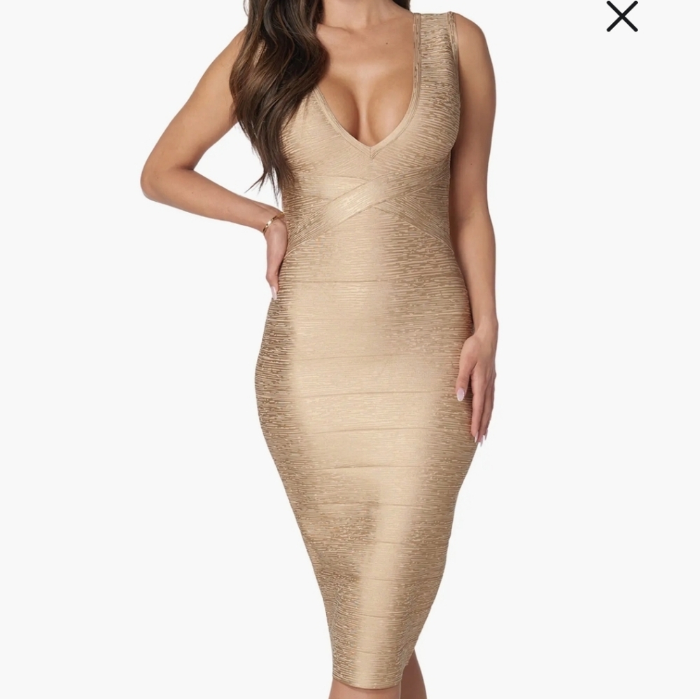 bebe Gold Midi Dress